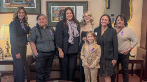 Sen. Bartolotta poses with Gretchen Grasser, WAHS Police Officer; Kelly Proudfit, Executive Director, WAHS; Taylor Duda, Director of Development, WAHS; Lena, Morgan’s daughter; Morgan Barber, Esq., WAHS Board of Directors, Vice President; and Joanne Werner, Kennel Manager, WAHS.