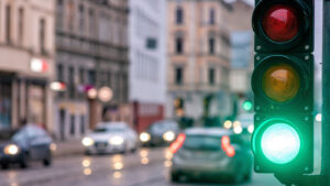 traffic light with the green light lit.