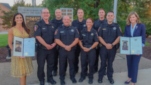 Sen. Bartolotta and Rep. Natalie Mihalek pose with a group of Peters Township Police officers.