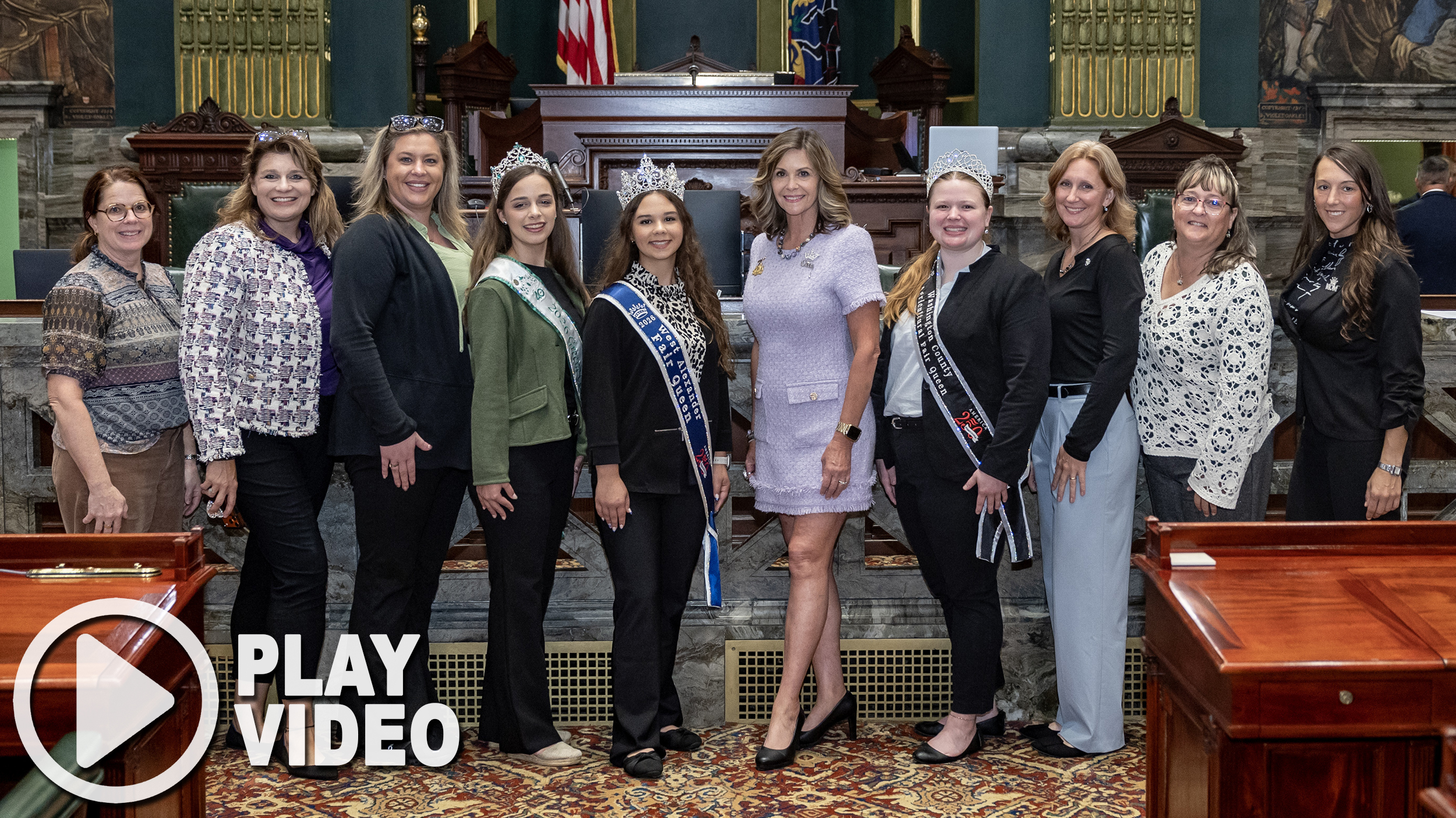 Sen. Bartolotta poses with the visiting fair queens from the 46th District along with their pageant coordinators.